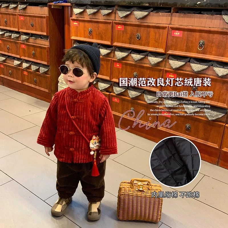 男童唐装宝宝拜年服儿童周岁礼服拜年装生日装过年服薄棉服中国风