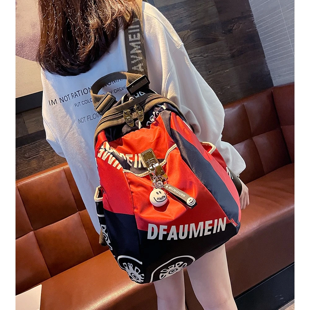 潮牌印花大容量双肩包2023新款女时尚休闲牛津布女士背包旅行书包