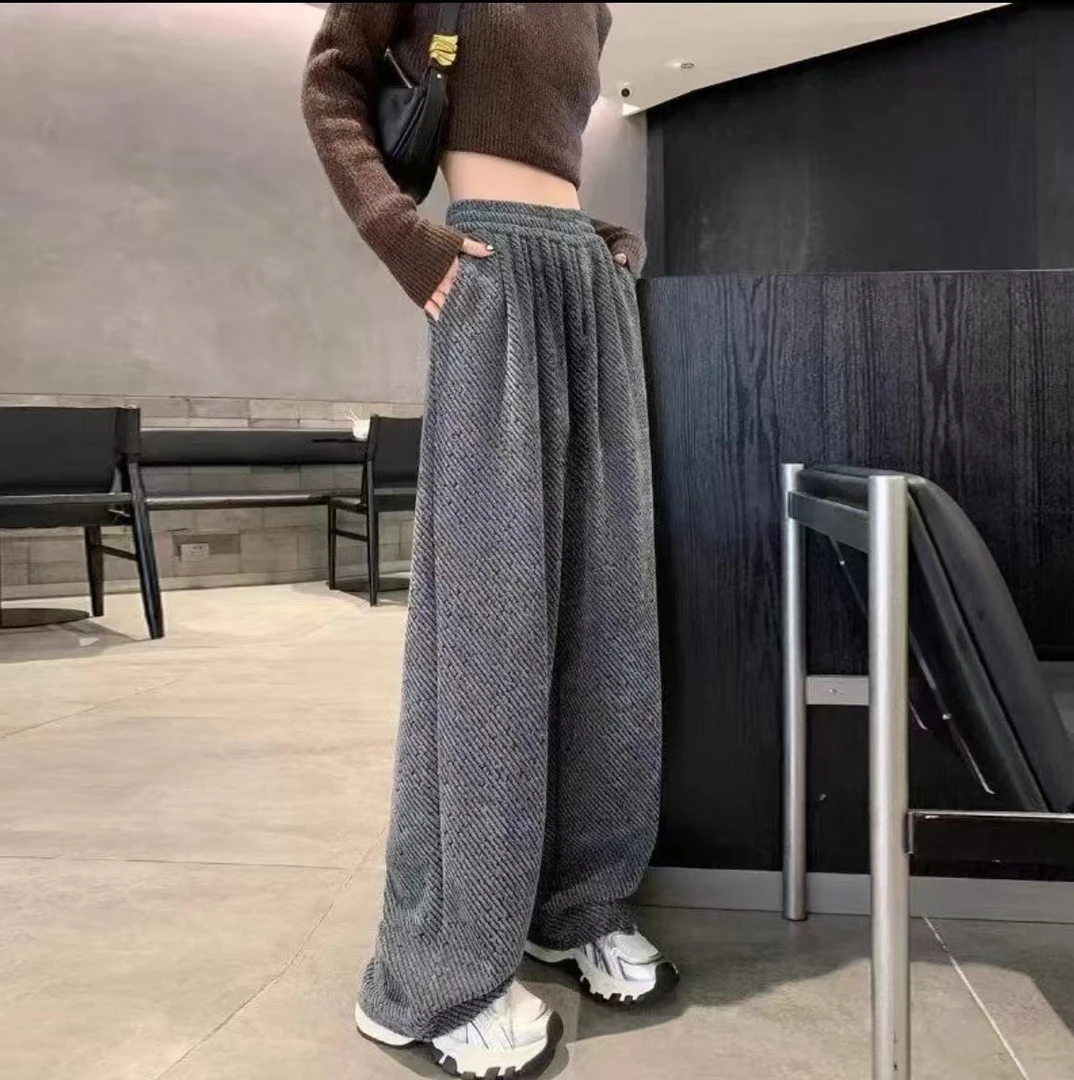 韩国东大门2024秋冬款加绒加厚绒感小香风慵懒宽松ins拖地裤07