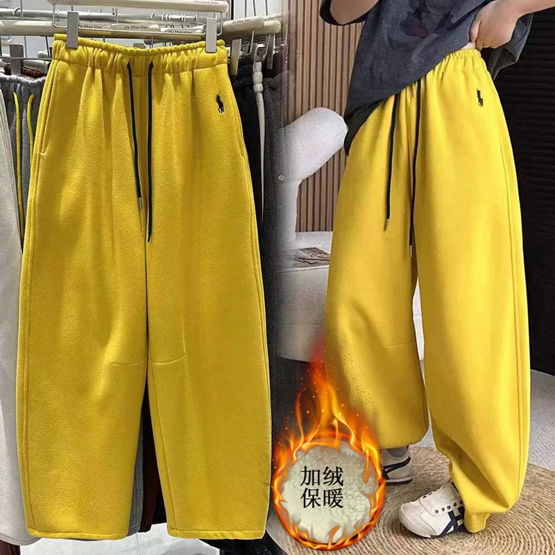 小马刺绣休闲裤秋冬新款加绒加厚高腰垂感宽松显瘦百搭阔腿裤07