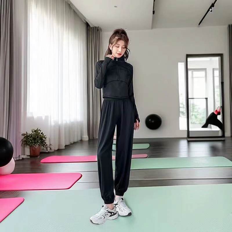 运动套装女2025新款春夏跑步瑜伽服套装小个子晨跑女半拉链休闲