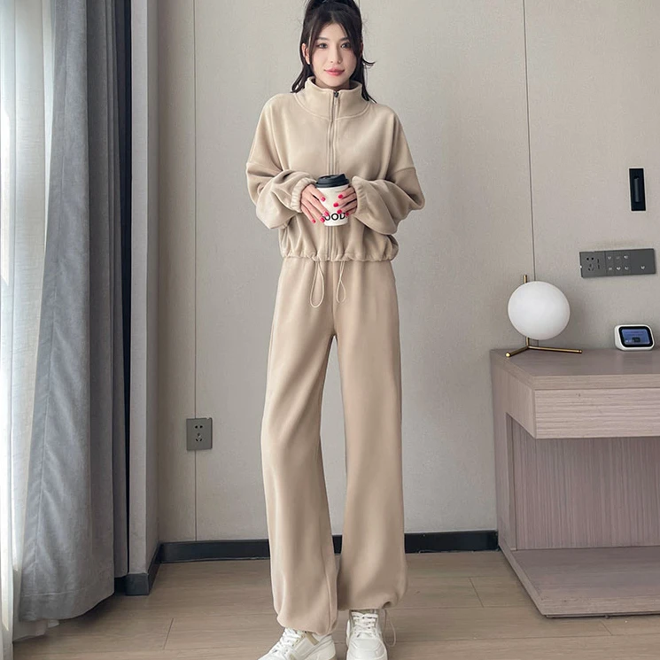 双面绒运动套装女秋冬新款2025保暖瑜伽加厚外套健身衣休闲裤时尚