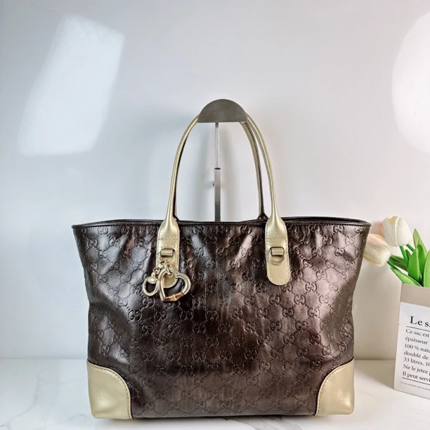 95新 GUCCI/古驰 古驰拼色爱心竹节限定托特包/Niko