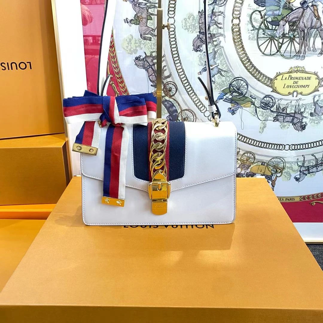 95新 GUCCI/古驰 大有/Gucci古驰白色塞尔维亚双肩带单肩包/48955