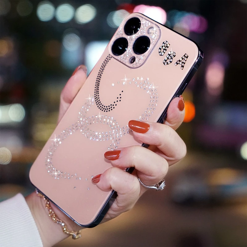 适用苹果14手机水钻背膜镶钻后膜iPhone14promax带钻镜头圈全包膜