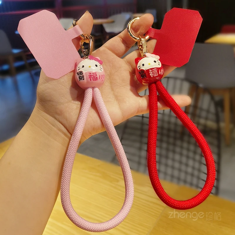 招财猫挂件编织粗手绳ins手机挂绳女款夹片式手机壳通用吊绳可爱