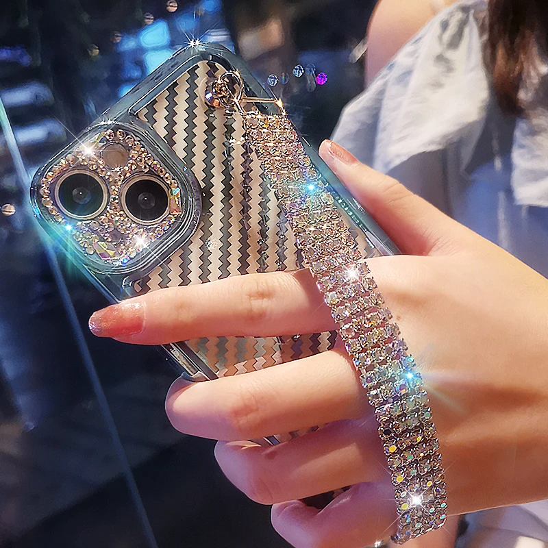 苹果13手机壳带钻手链iPhone13promax透明电镀全包保护套高档奢华