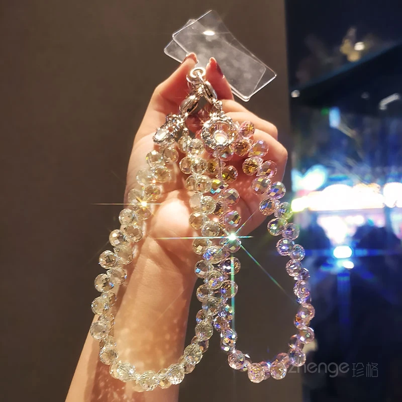 手机挂绳水晶水滴珠短款手提链手腕手机挂饰夹片式手机壳挂链绳