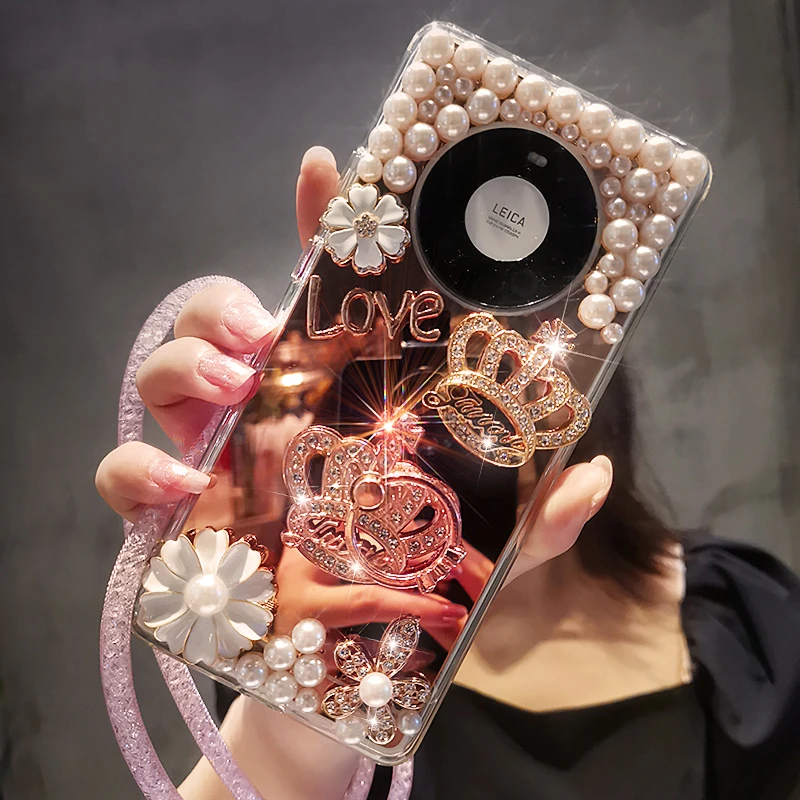 适用于华为mate40手机壳女款镜面mate40pro奢华皇冠钻石饰品4g高