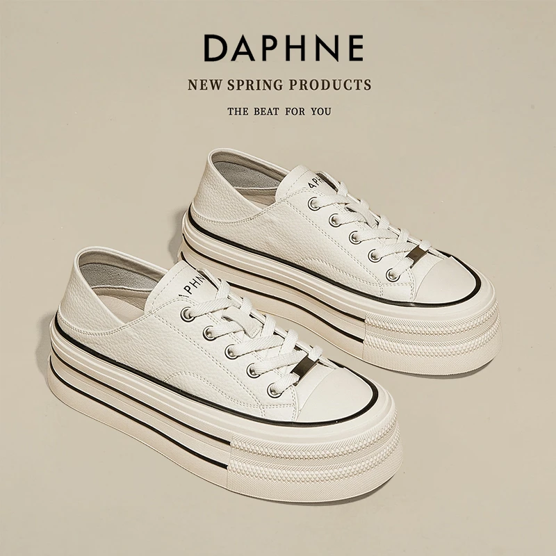 达芙妮增高厚底鞋女鞋帆布鞋2024新款春款白色松糕板鞋运动小白鞋