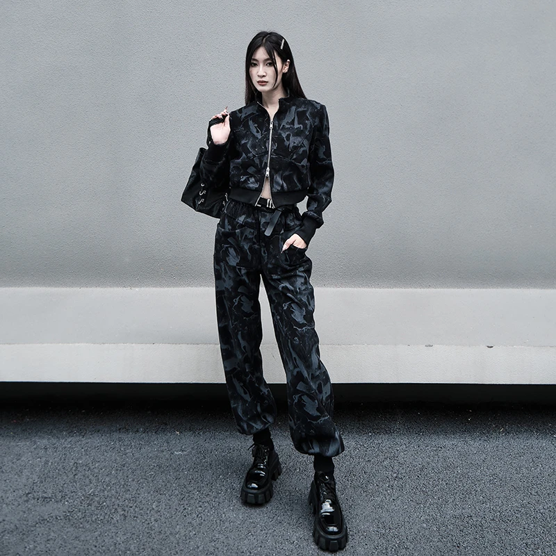 【热力感】扎染印花甜酷出街秋季显瘦拉链上衣套装