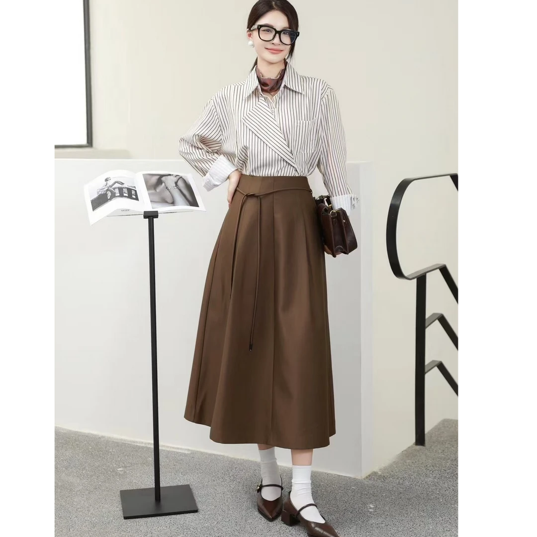 【高货】气质通勒高腰A字垂感半身裙时尚设计感显瘦中长裙QZ2269