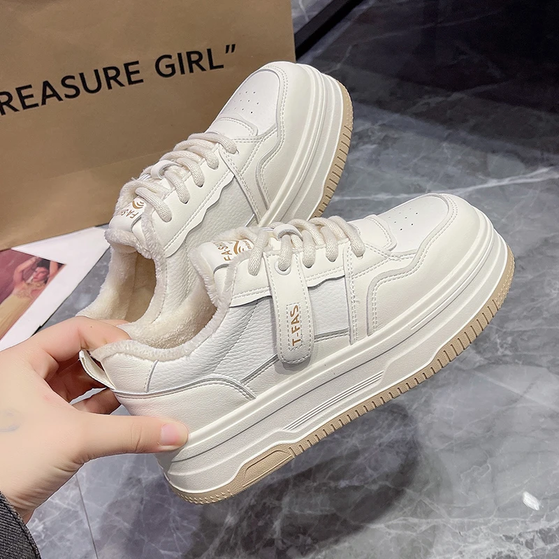 5公分厚底小白鞋女冬季加绒板鞋韩版百搭休闲运动松糕加绒棉鞋潮