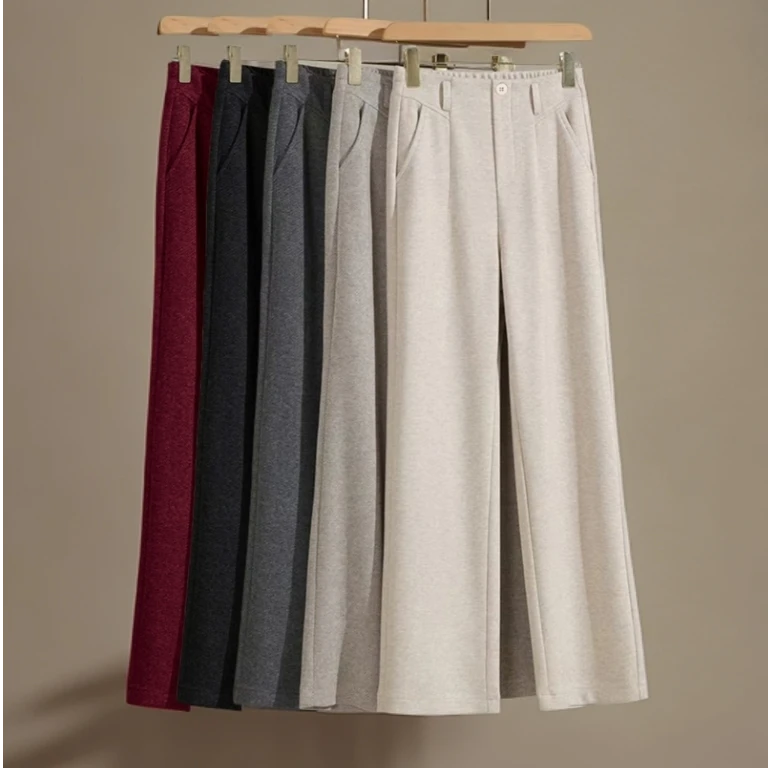 【轻奢高货】秋冬加厚新款蚕 丝羊 绒休闲高腰气质显瘦百搭直筒裤