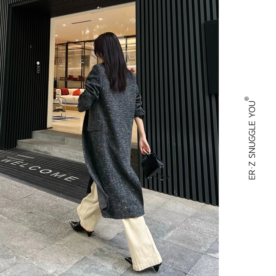 ERZ墨小墨|经典花呢西装大衣枪驳领花纱气质大衣外套女AB2W513664