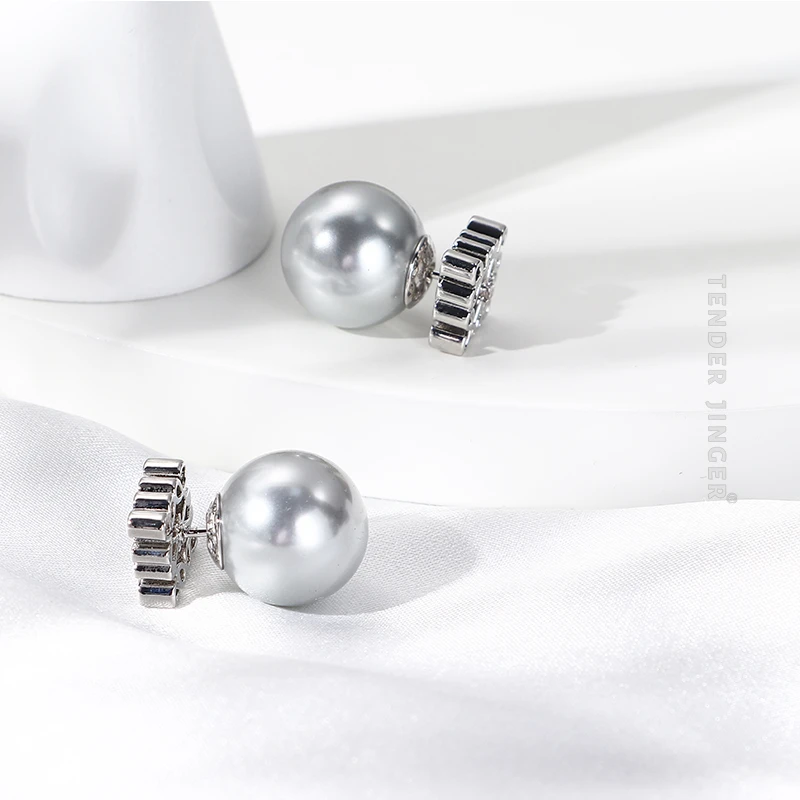 铜合金仿珍珠耳饰 法式精工灰珠耳饰轻奢高级感时尚女生礼物