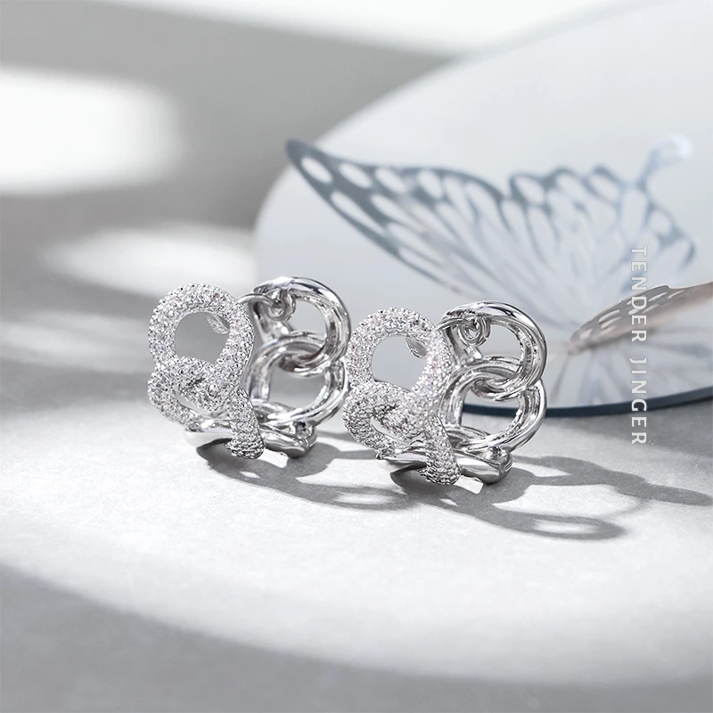 铜合金耳饰 法式编织半满天星轻奢高级感耳饰