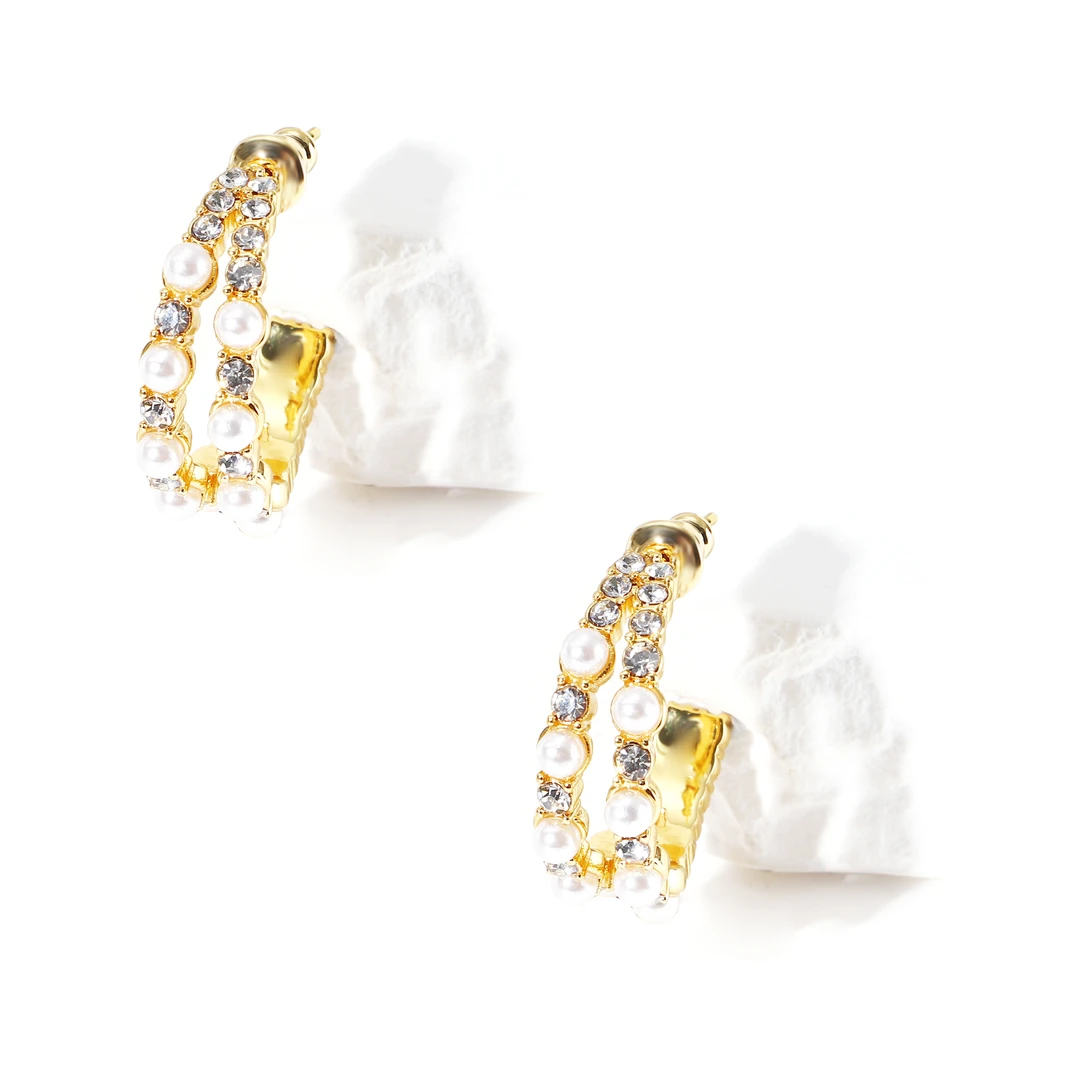 铜合金耳饰 法式轻奢珠珠C环轻奢高级感时尚礼物女