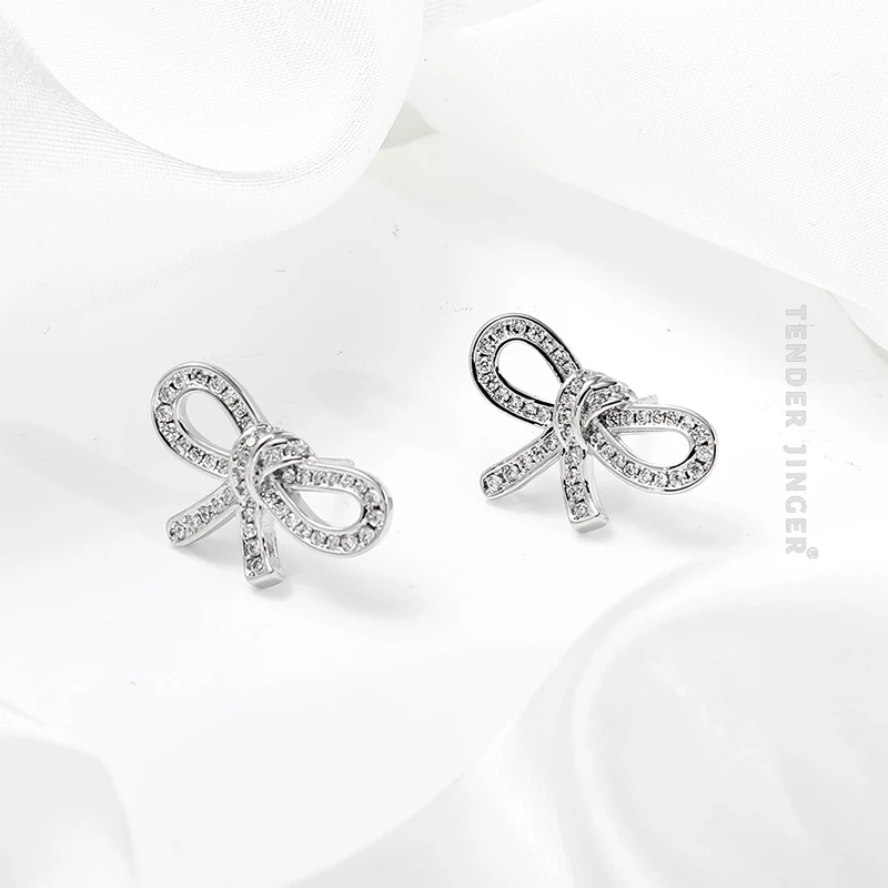 铜合金耳饰 法式蝴蝶结满天星耳饰轻奢百搭高级