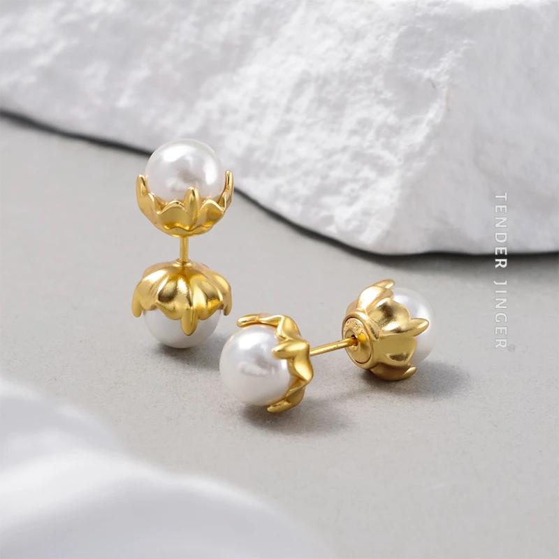 铜合金耳饰 意大利双花蕊前后两戴耳饰轻奢精致