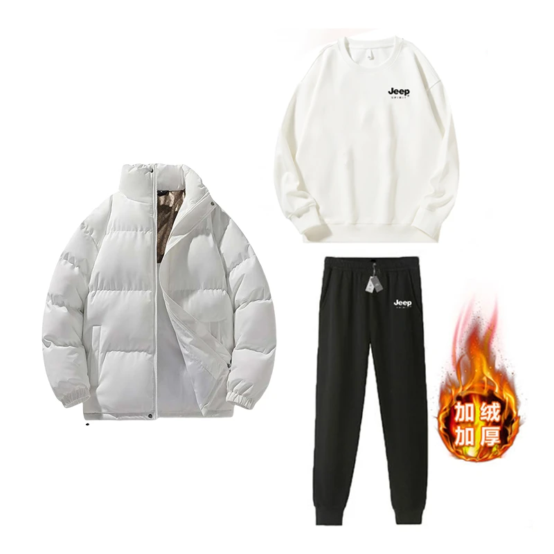 JEEPSPIRIT品牌入冬三件套时尚休闲情侣装加绒加厚保暖防风宽松