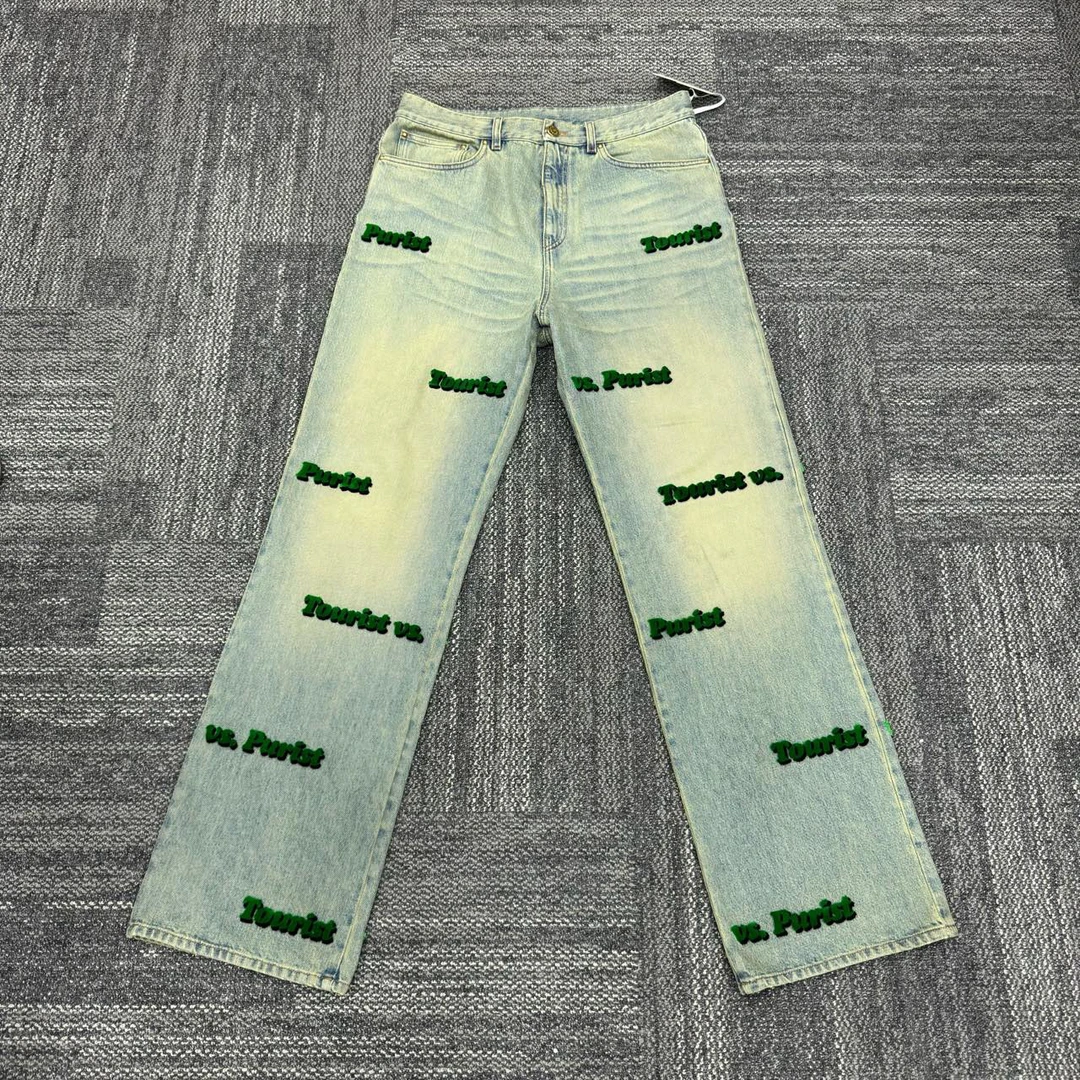 99新 LouisVuitton/路易威登 Virgil 植绒做旧牛仔裤 33码/无配件