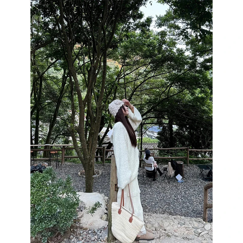 2025秋季新款时尚韩系洋气减龄慵懒风长袖针织衫女高腰百搭半身裙