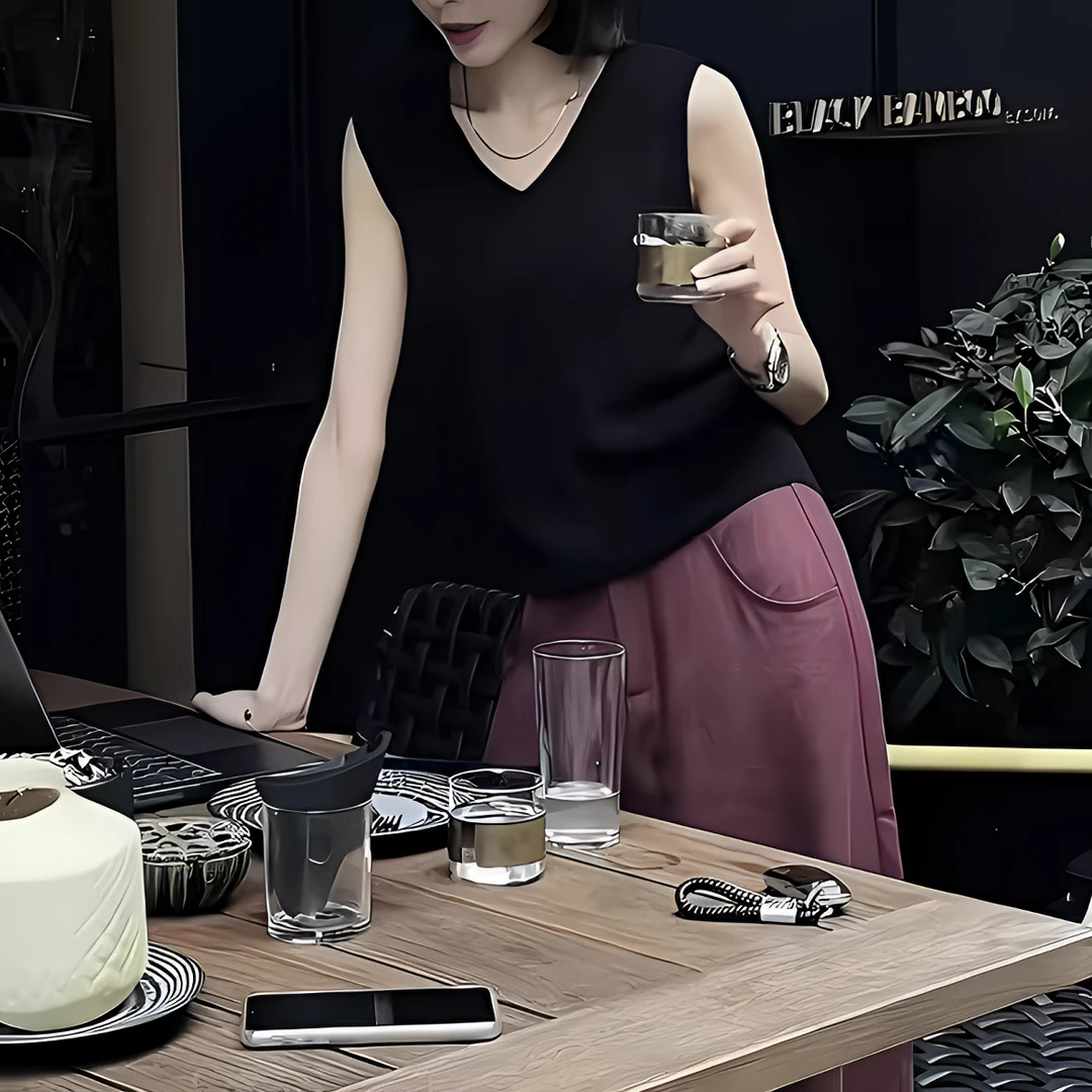 夏装搭配一整套微胖显瘦慵懒风V领无袖背心红棕色高腰休闲裤套装