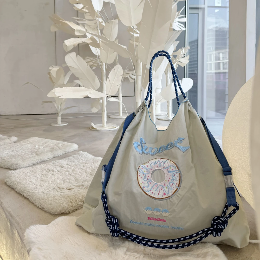 拍一发二日系刺绣购物袋女生手提袋可爱逛街布袋学生上课包单肩包