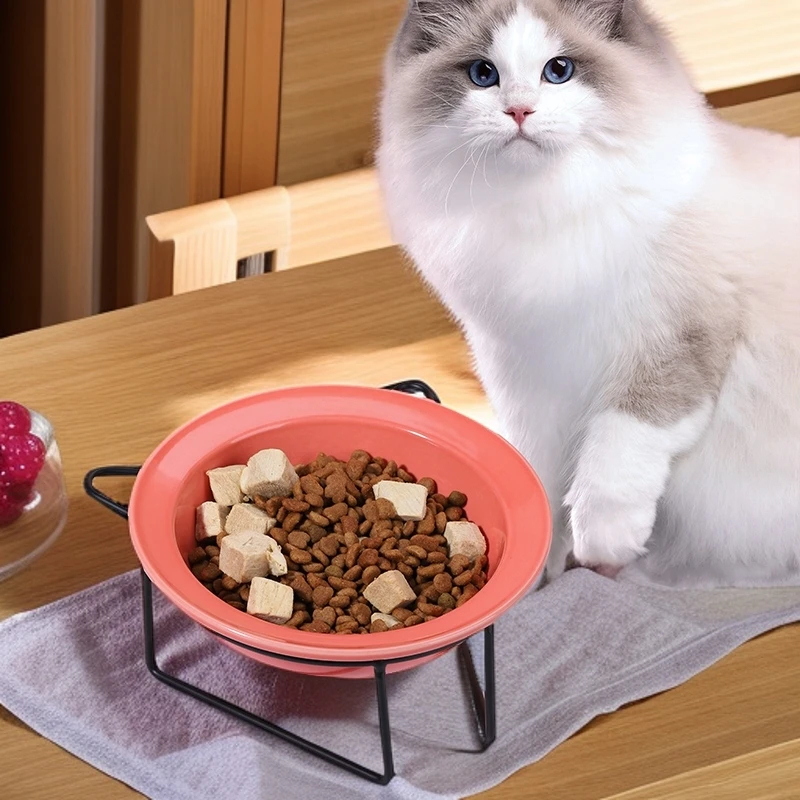 陶瓷食盆猫咪碗宠物碗斜口保护颈椎防打翻狗食盆喝水飞碟猫碗饭碗