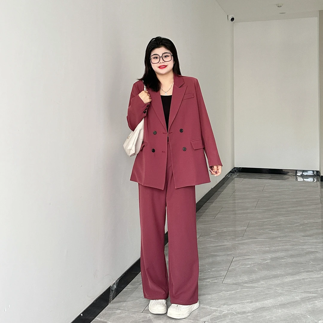 【名利场】孟孟推荐胖妹妹大码装设计感休闲西装+阔腿裤两件套装女