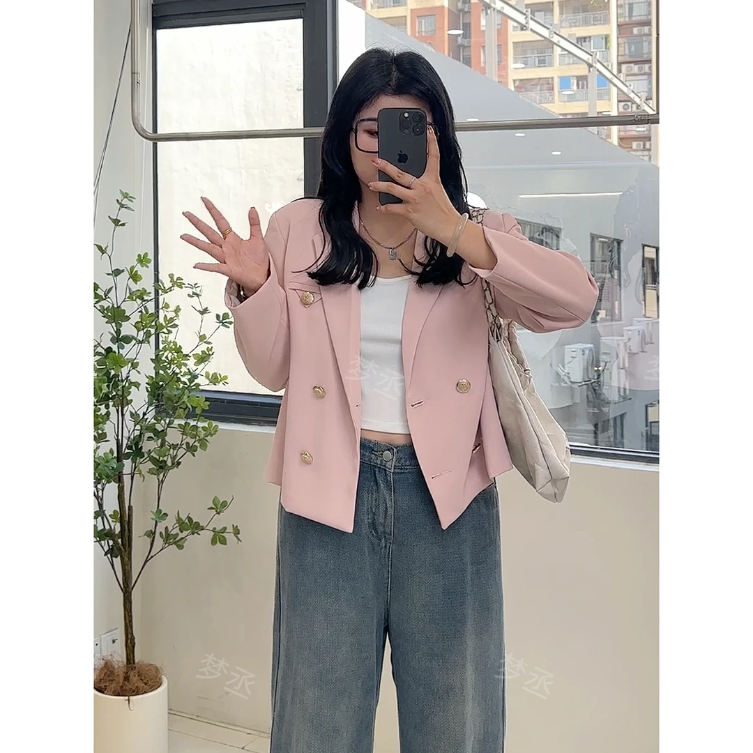 【短款-西装外套】大码女装高级感女神范双排扣气质设计感西装外套
