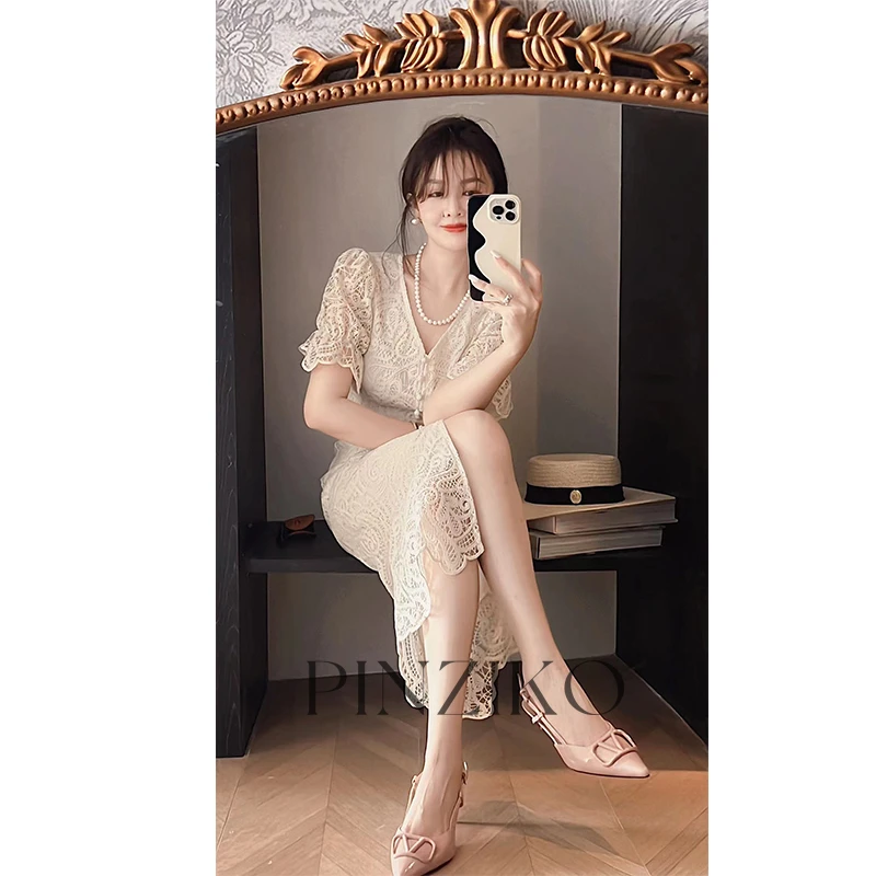 【PINZIKO】睡美人~法式优雅气质显瘦蕾丝重工名媛连衣裙TJA309