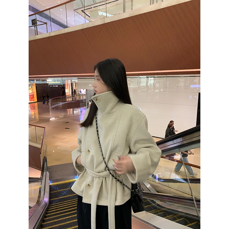 YOKLASS少女家【清清】杏白色宽松立领单面呢外套保暖上衣N26347S43