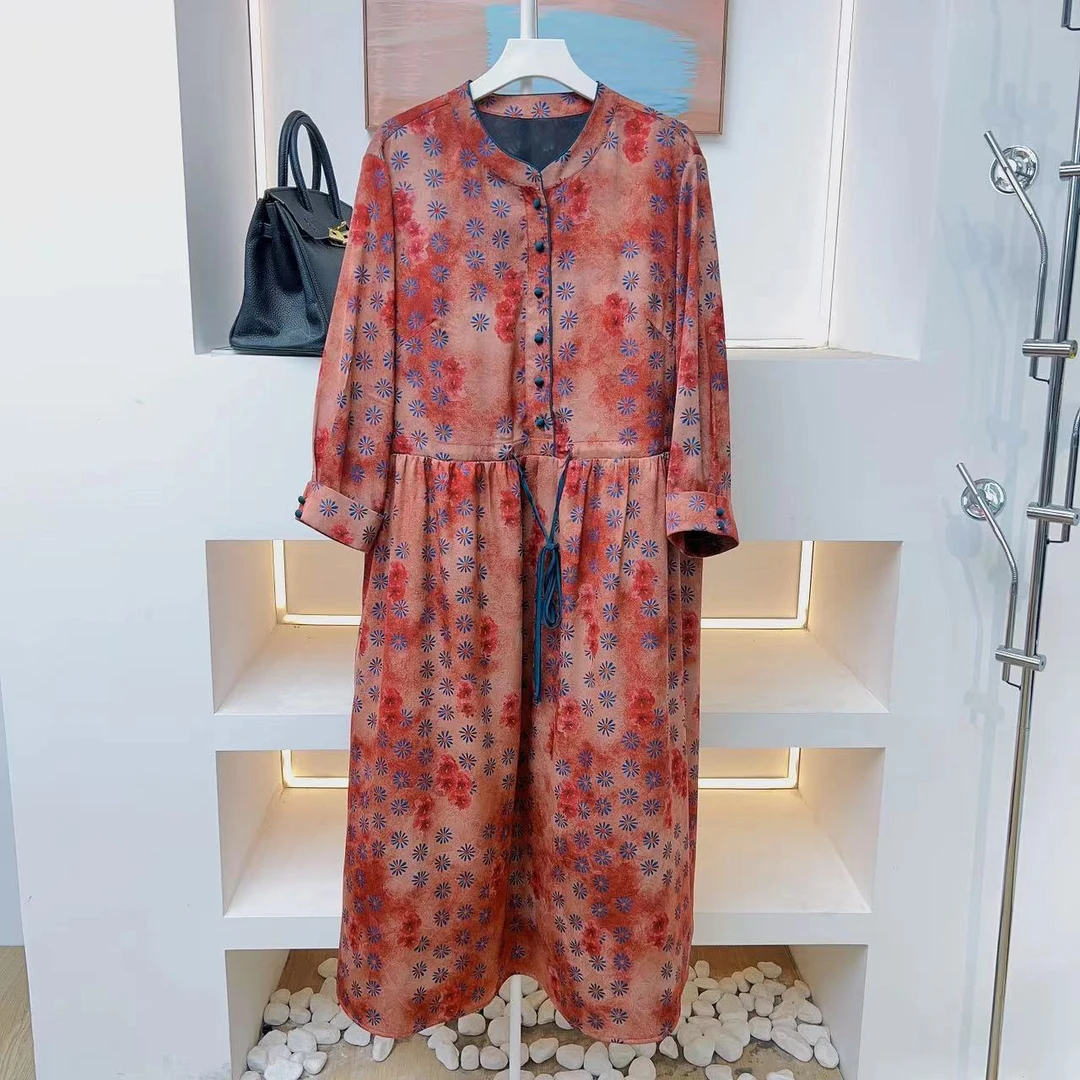 【新款上新】2023夏季气质复古印花中长裙休闲宽松显瘦连衣裙A723