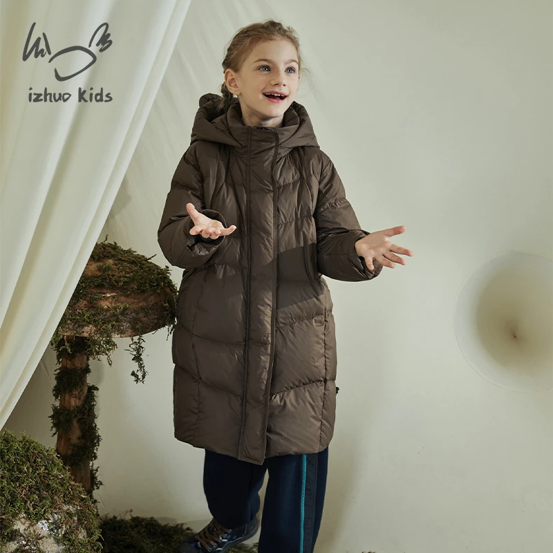 小日着美学童装连帽中长款加厚羽绒服2024冬季新款 TB8113Y0