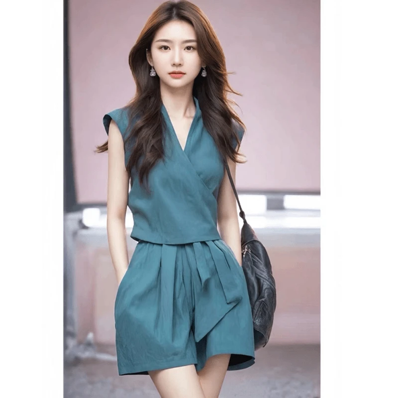 纯美背心女小众女神短裤设计感气质端庄大气夏季试小众减龄套装