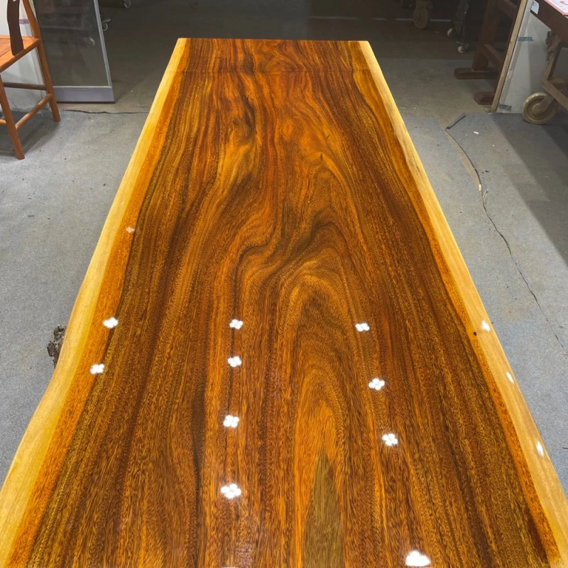 140号 230-83-8 不包邮 自然边奥坎实木大板茶桌加蓬圆盘豆