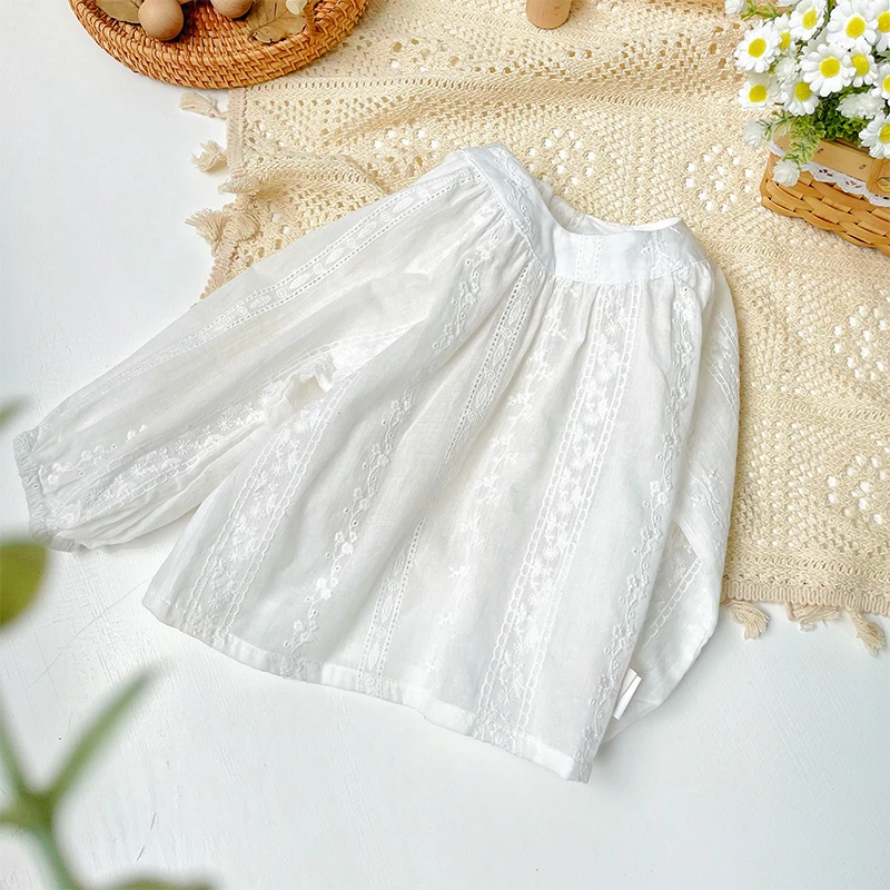 【现货】QY233248春秋新款儿童衬衫女幼童白色上衣衬衣娃娃衫