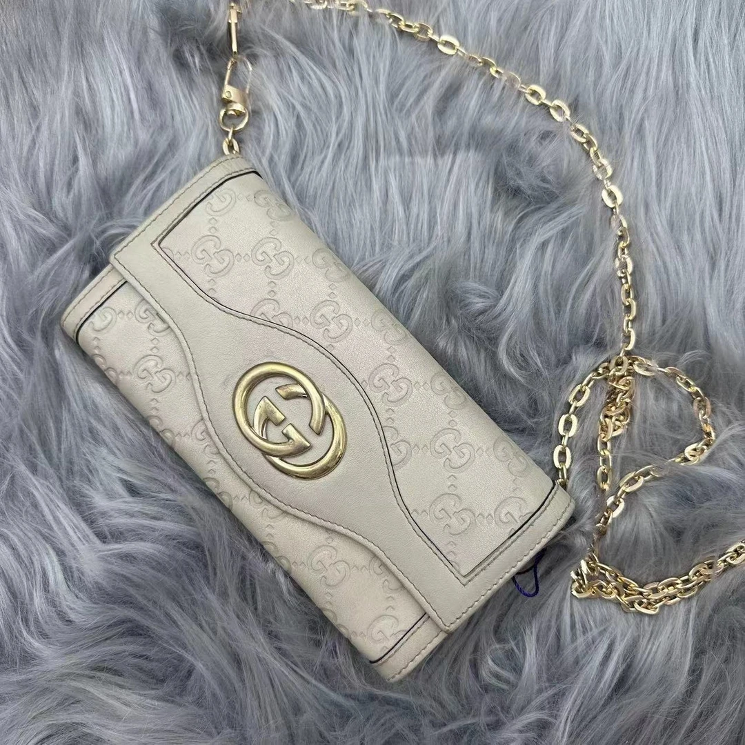 95新 GUCCI/古驰 大全中古/95新/古驰 白色链条钱包/FY 129