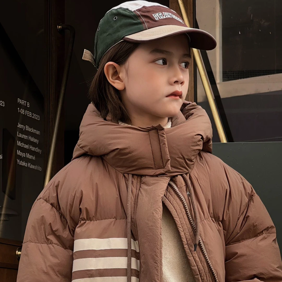 RUICHENG/睿珵2024冬季儿童中长款加厚连帽羽绒服百搭保暖秋冬