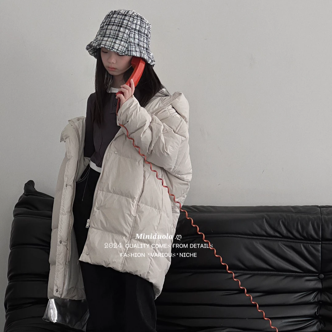 2025韩版秋冬季新款儿童防寒服加长加厚时尚连帽中长款保暖外套