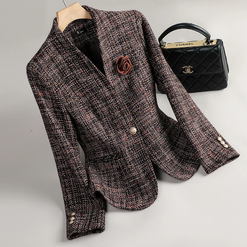 绵羊毛西装外套女2025秋冬新款高级感气质短款小个子呢子西服上衣