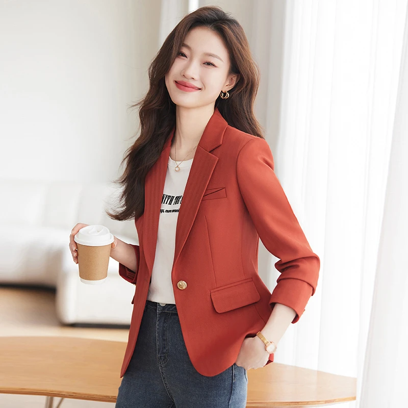 橘红色西装外套女春季2025新款时尚高级感女装休闲春装小西服上衣
