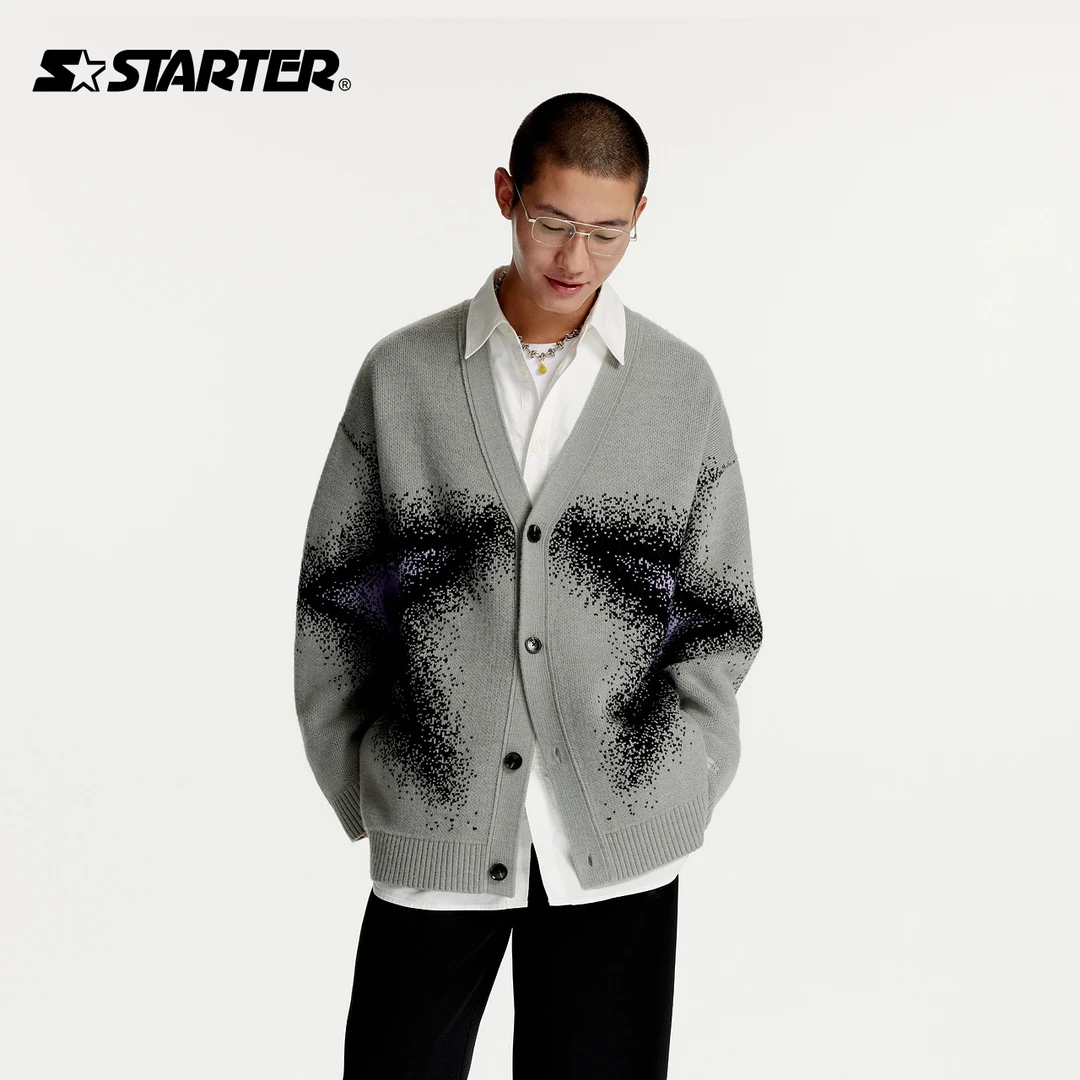 Starter2024年新款潮流复古开襟毛衣情侣款简约宽松保暖毛织外套