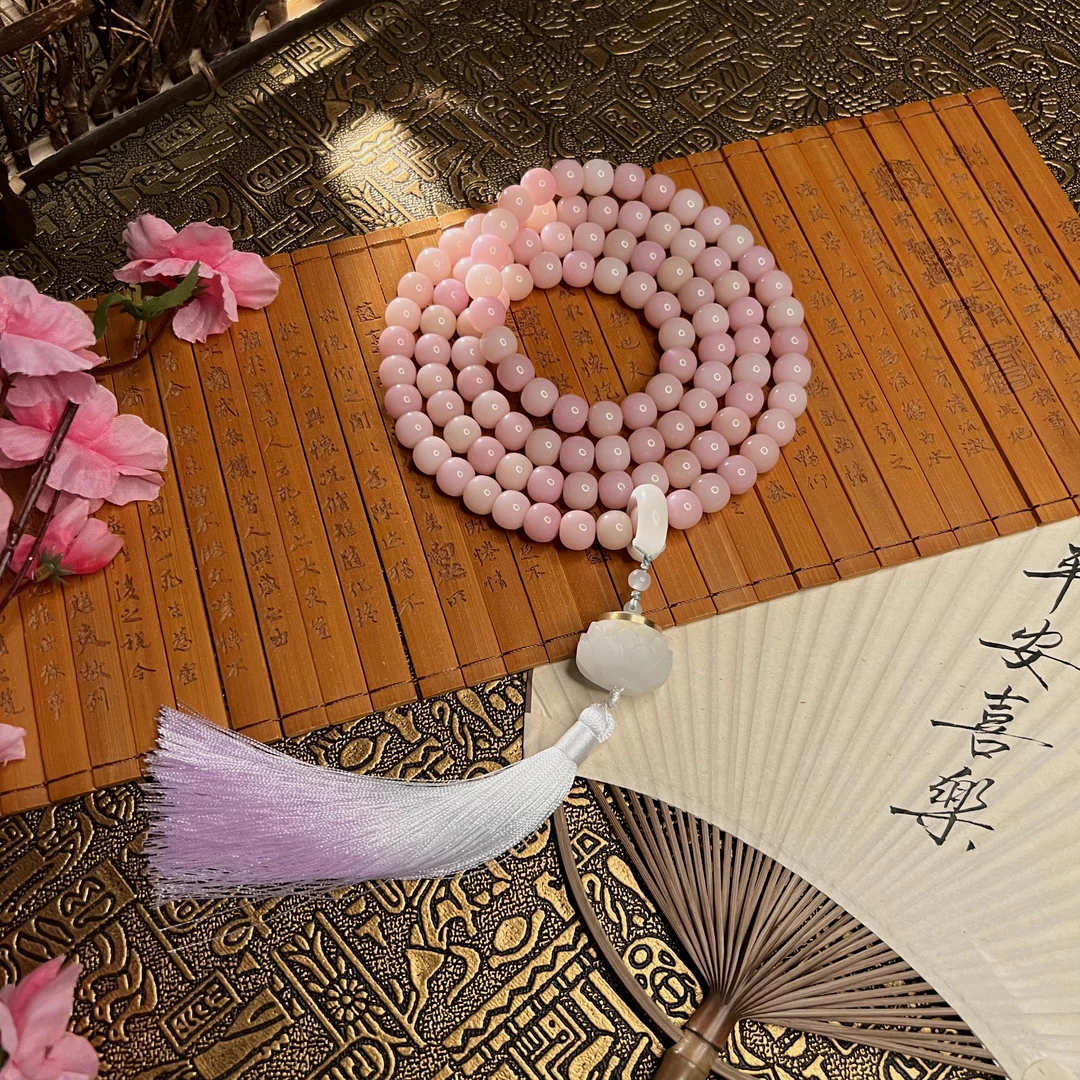 【粉黛佳人】原生态玉化料莲花香囊108颗菩提10*11  DT-46
