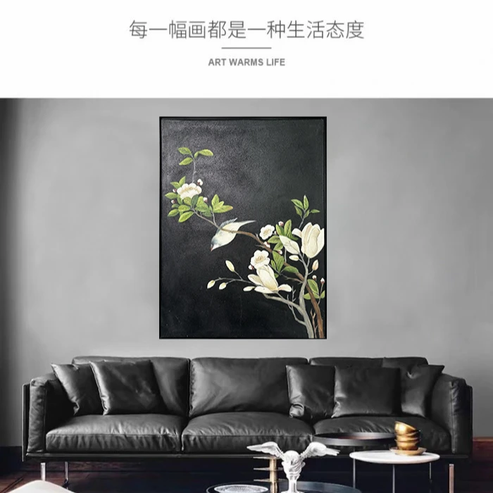 ［喜上枝头］60*80款中式手绘油画装饰画挂画肌理简约客厅餐厅玄关