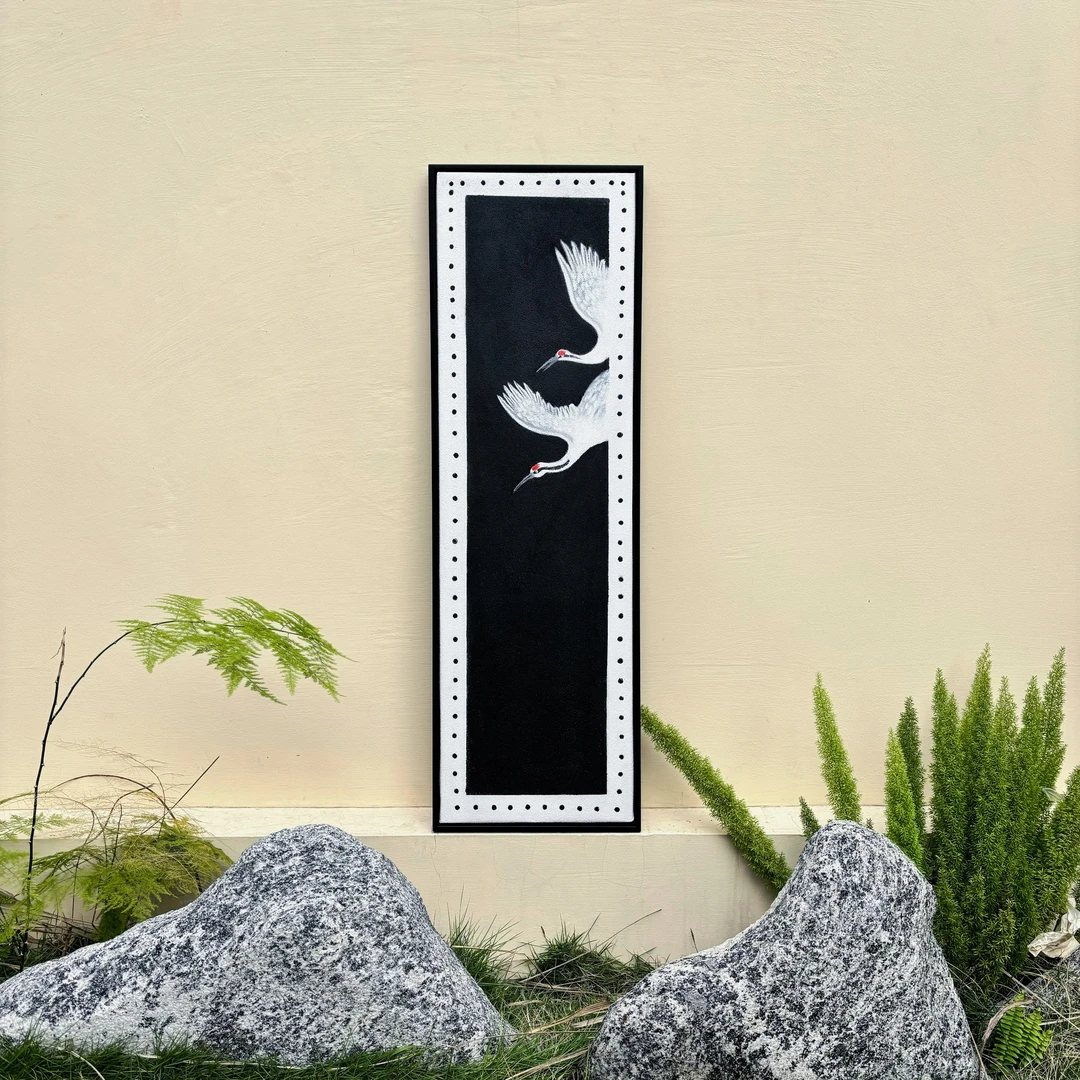 【祥瑞飞鹤】黑点中式手绘油画装饰画挂画肌现代理简约客厅餐厅玄关