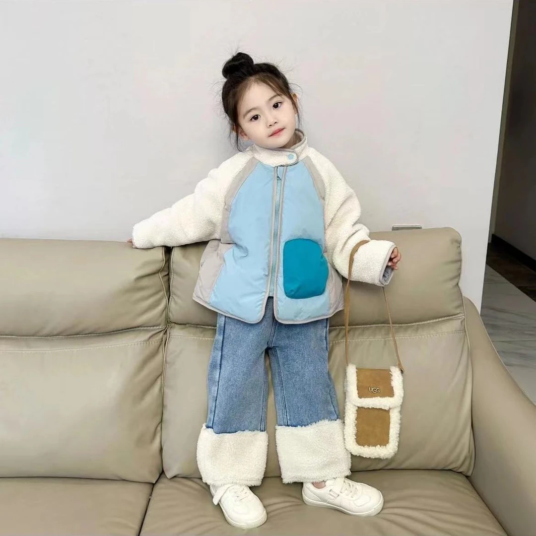 女童冬季棉服新款套装2023儿童棉服韩版加绒加厚百搭拼接外套套装
