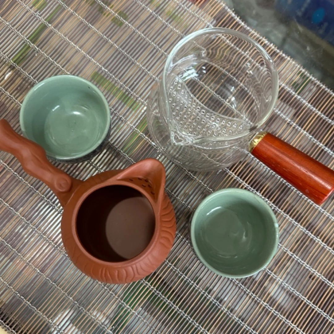 加厚耐高温玻璃熬茶罐罐红陶罐罐茶杯公道杯手工茶具陶瓷耐热木把